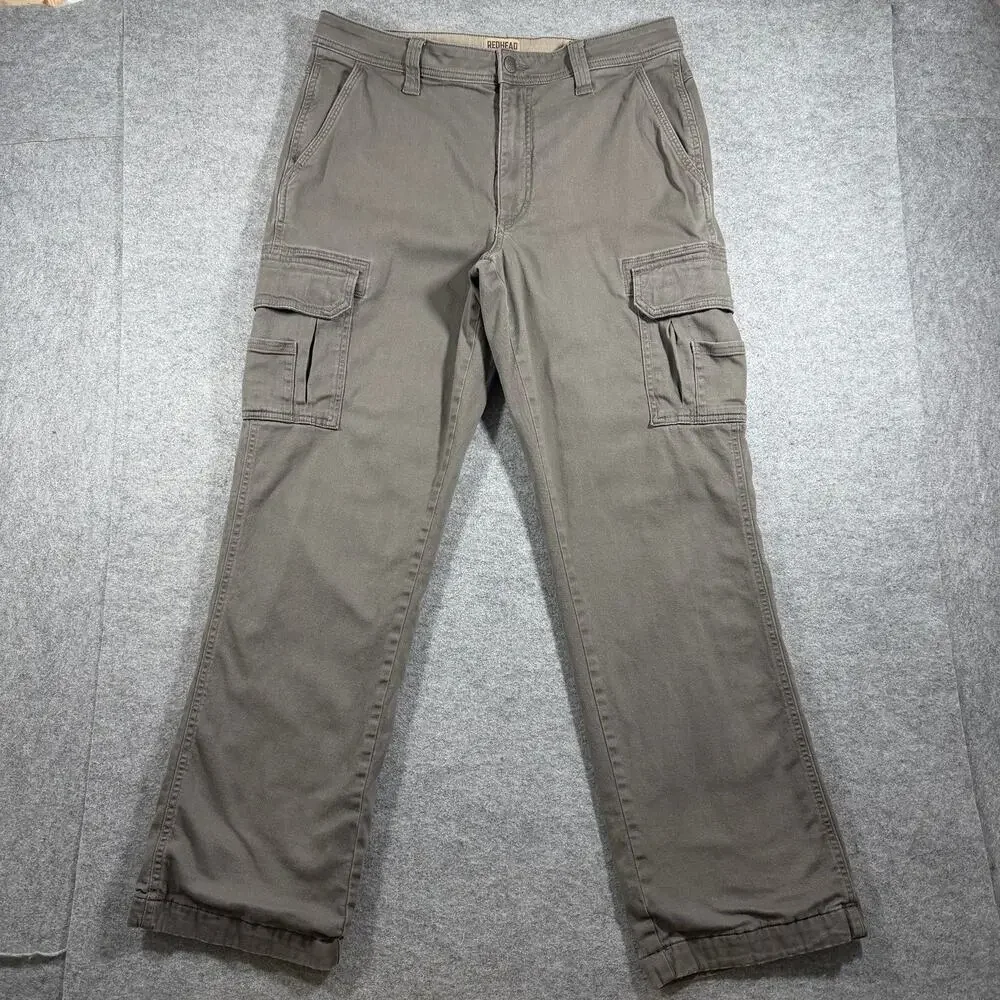 RedHead Cargo Pants Mens 34x32 Gray Flannel Lined Fleece Outdoor Hunting Hiking